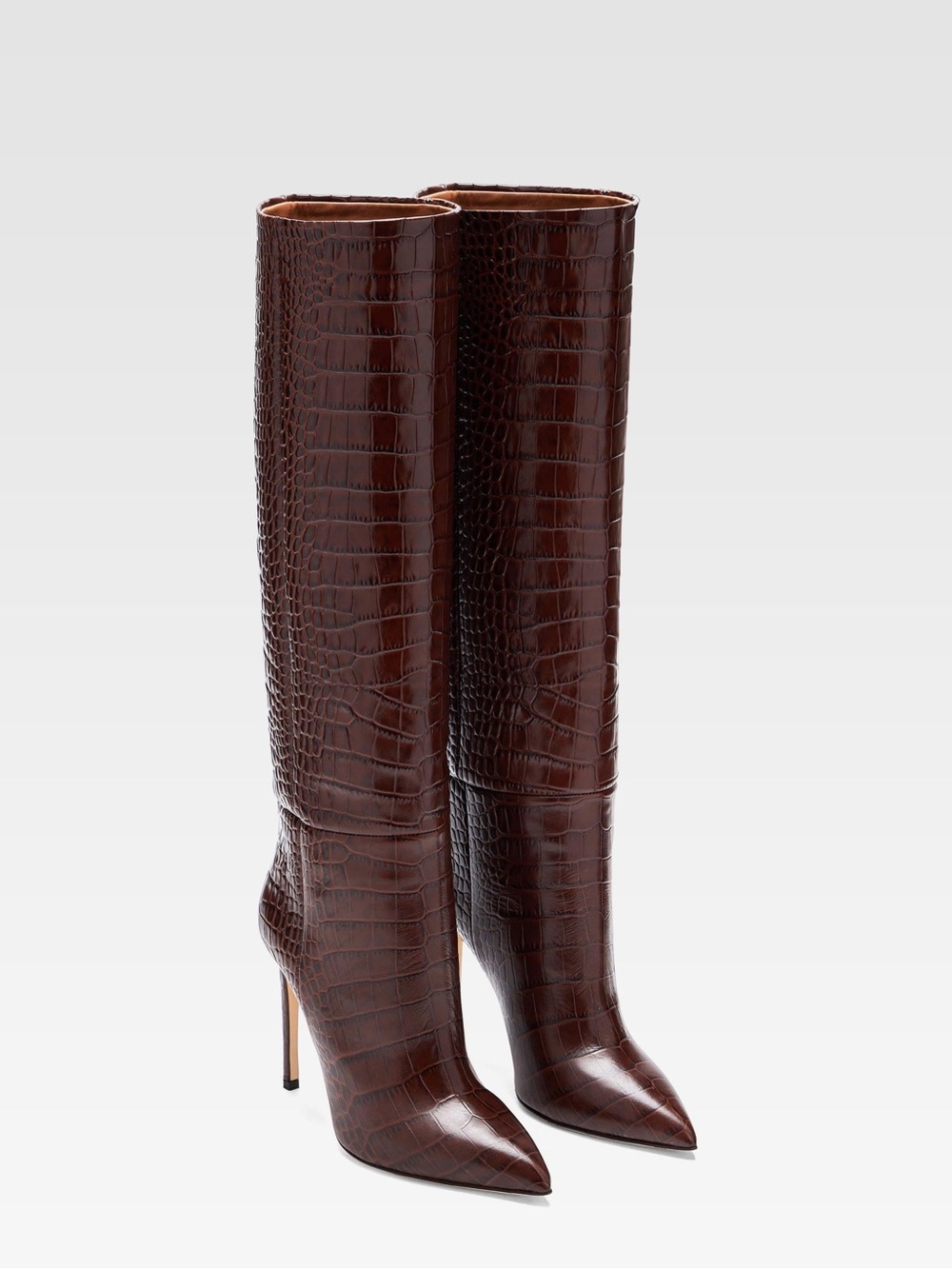 Paris Texas Croc-Embossed Over-the-Knee Boots in Dark Brown